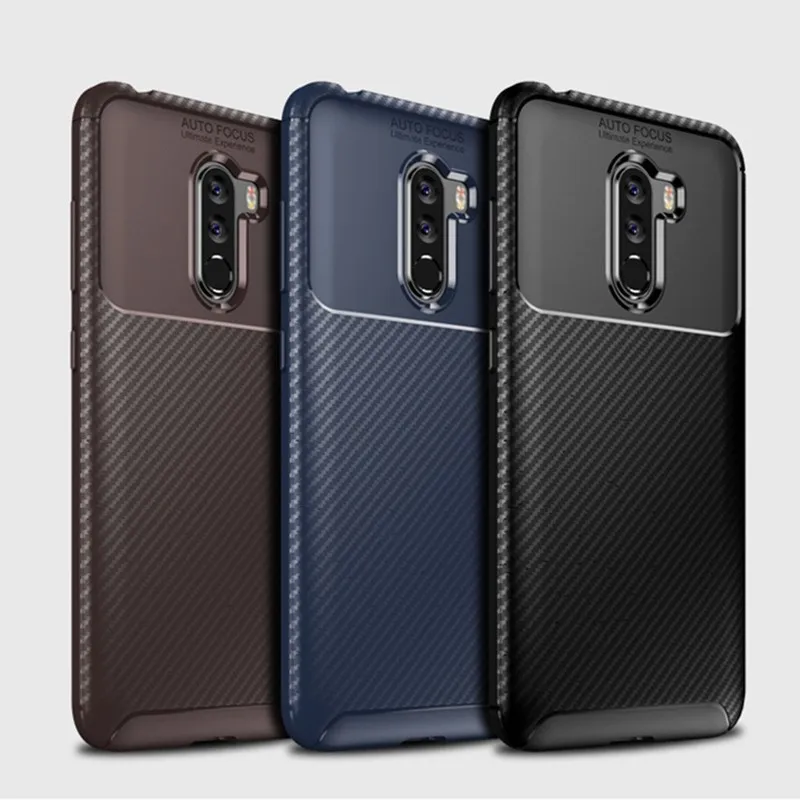 

Coque Silicone Cases For Xiaomi Mi Pocophone F1 Poco Phone Little F1 Cover Soft TPU Rubber Luxury Carbon Fiber Protection Case