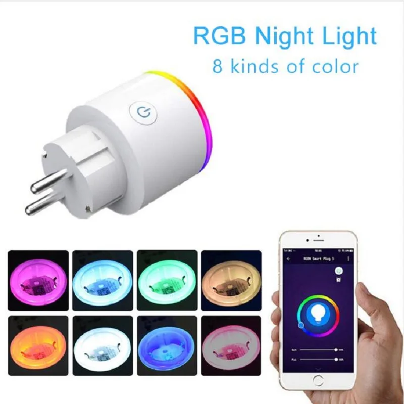 

16A EU RGB wifi Smart Plug with Power Monitor, wifi wireless Smart Socket Outlet with Google Home Alexa Voice Control