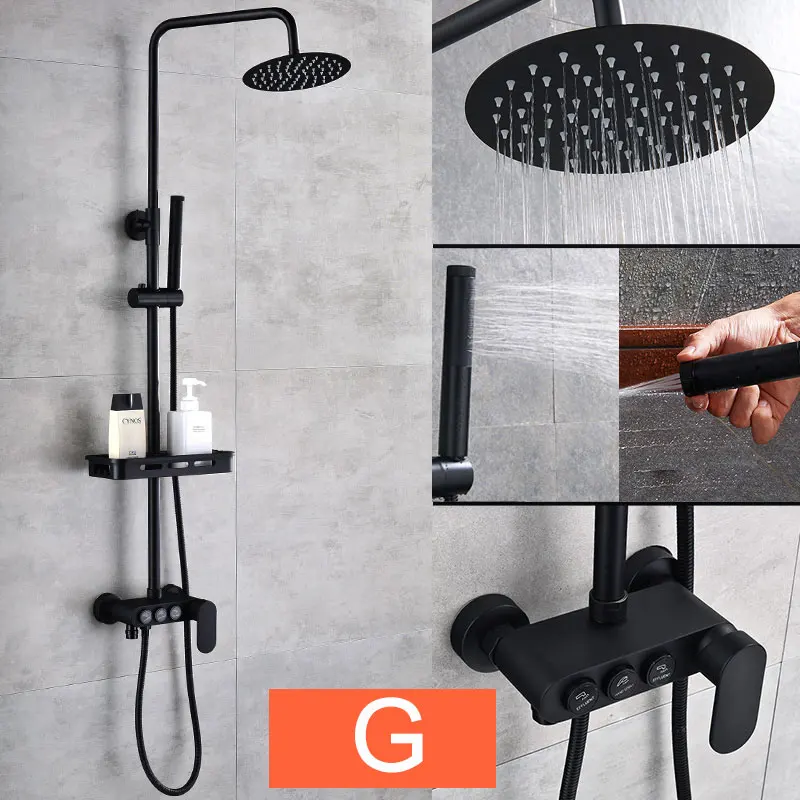 Матовый черный смеситель для душа для ванной комнаты смеситель для душа с полкой " смеситель для душа в форме дождя с раздвижной планкой поворотный носик для ванной - Цвет: Type G
