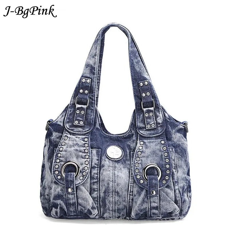 Women Big Denim Handbags Vintage Casual Denim Handbag Lady Large