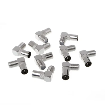 

10Pcs 90 Degree Right Angled TV Aerial Cable Connector RF Coaxial F Female to TV Male Plug to Female Socket