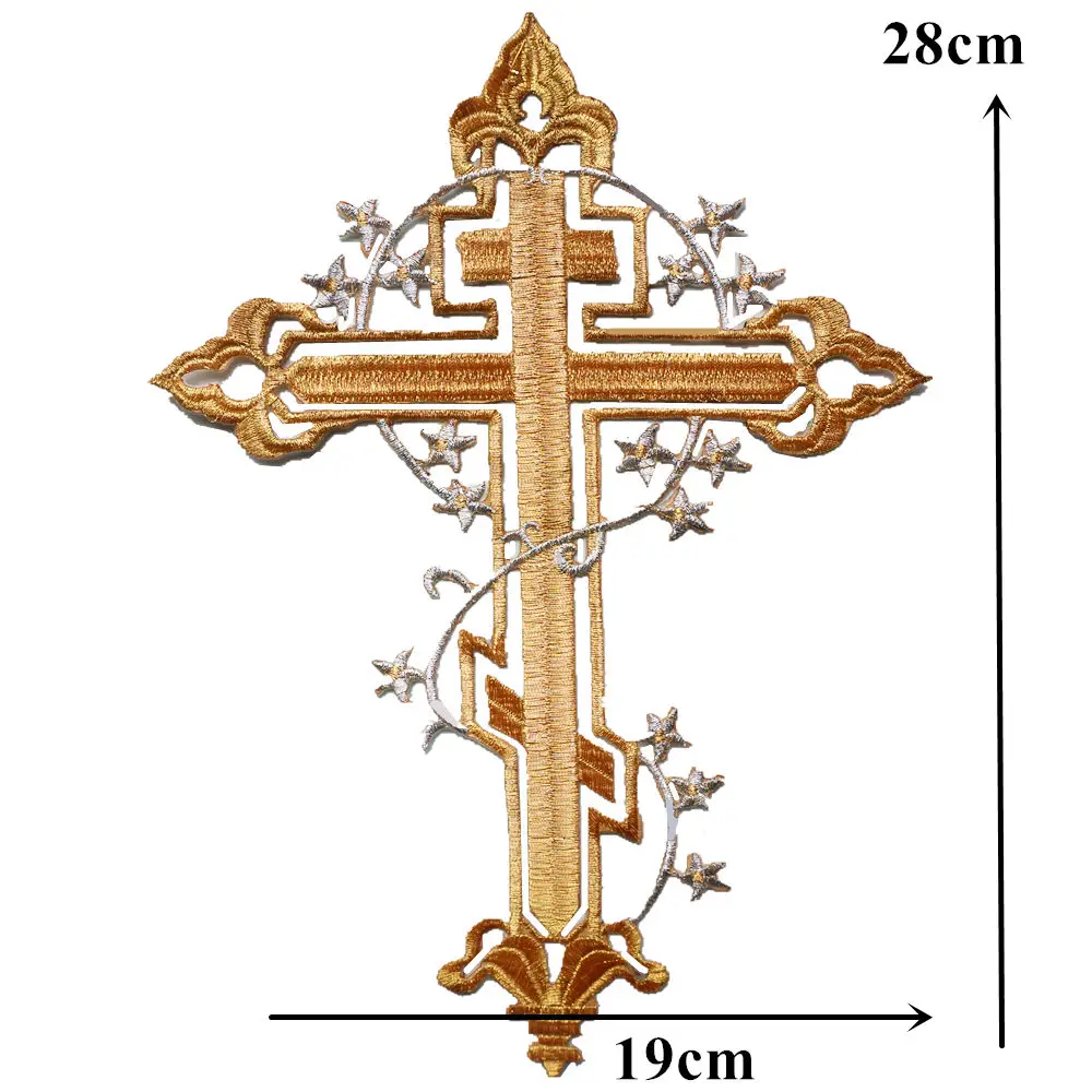 28 см золотые, серебряные вышитые нашивки с крестиком и звездами, Пришивные железные значки в стиле панк, готика для одежды, самодельные Аппликации, украшение для рукоделия