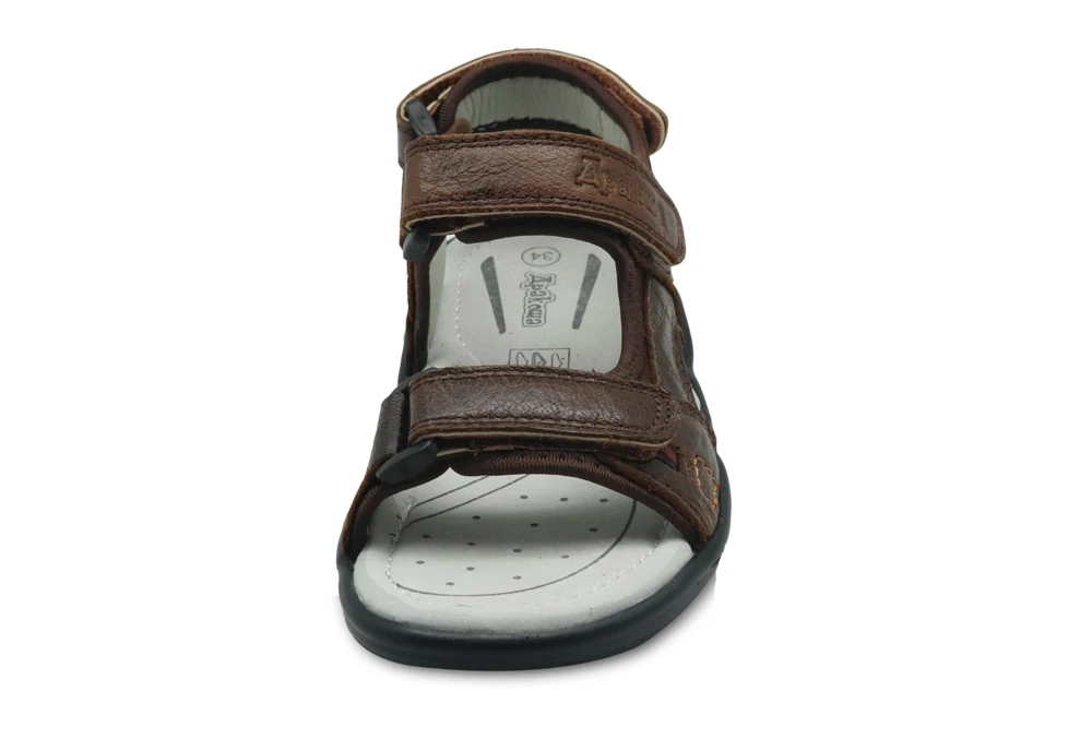 Apakowa/пляжные сандалии для мальчиков; детская летняя ортопедическая обувь из натуральной кожи на плоской подошве на липучке; прогулочная обувь из воловьей кожи; европейские размеры 32-37