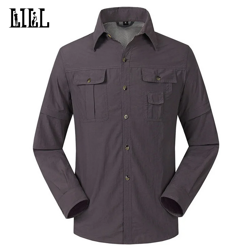 Removable Sleeve Quick Dry Shirts Men Summer Breathable Military Style Shirt Male Khaki Army