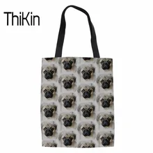THIKIN Для женщин Heavy Duty хозяйственная сумка-тоут женские мопса Лен с принтом сумка через плечо для женщин Kawaii щенок магазин сумка eco многоразовые