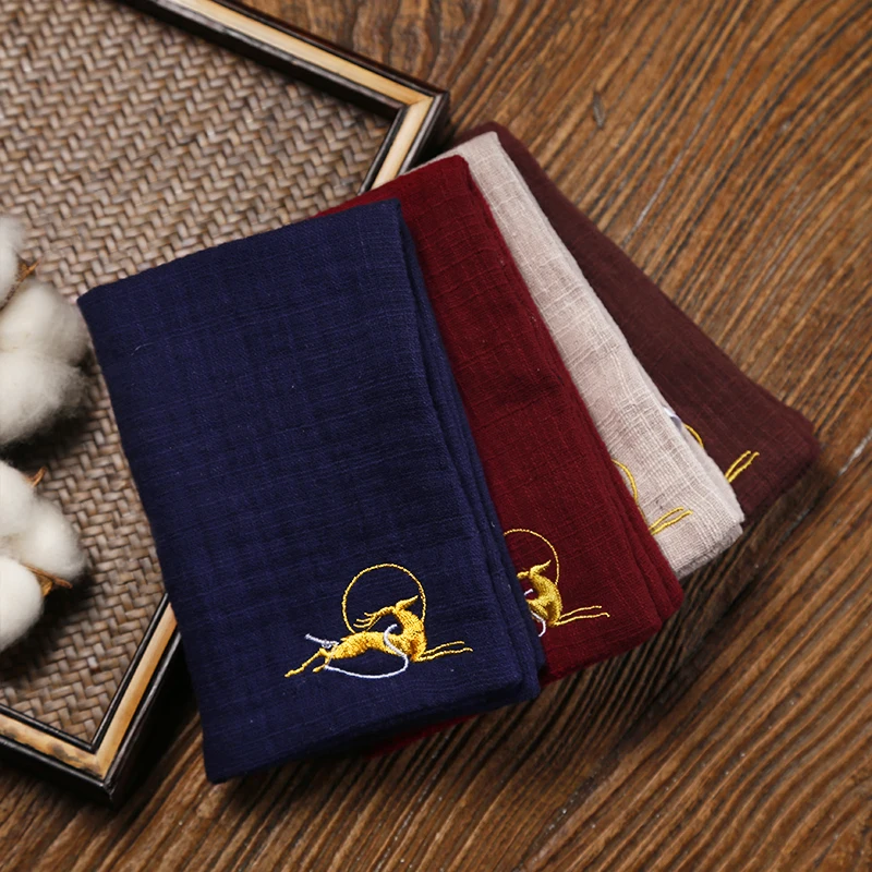 

Vintage Cotton / Linen Embroidered Table Napkin Tea Towel Chinese Table Cloth Deer Pattern Absorbent Cleaning Towels Accessories