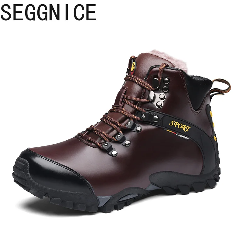 

Ankle Boot High Top Waterproof Shoes Men Wearable Genuine Leather Shoes With Fur Warm Trekking Fishing Boots Plus Size Winter