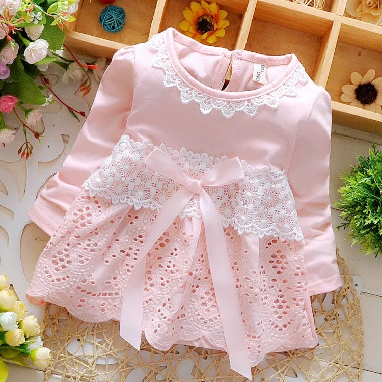 Изящное платье для маленько девочки хлопчатобумажное детское платье для девочек из одного предмета осенняя одежда для малышей в школу одежда для девочек для повседневной носки - Цвет: Розовый