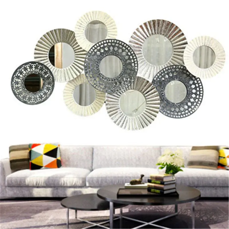 

110cm European Style Hollow Mirror Wall Decoration 3D Wrought Iron Wall Hanging Home Sofa Background Wall Sticker Mural R2086