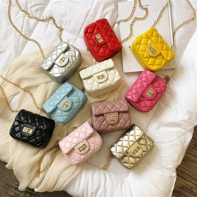 

Brand Design Children Chain Small Messenger Bag Mini Flap Girl Fashion Purses Clutch Candy Color Lingge Korean Change Money Bag