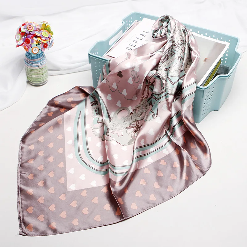Fashion Kerchief Hair Scarf For Women Print Silk Satin Hijab Scarfs Female 90*90cm Square SHalws Neckerchief Scarves For Ladies