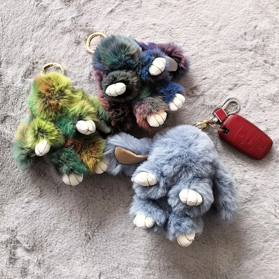 Модный плюшевый кролик, игрушки, меховой плюшевый брелок, брелок для ключей в виде зайца, автомобильный брелок, многоцветные куклы, подвески, сумка, брелок, ювелирный подарок