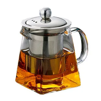 

Glass Teapot Heat Resistant Tea Infuser Glass Kettle Stainless Steel Tea Strainer Square Filter Teapot Office Coffee Tea Jug