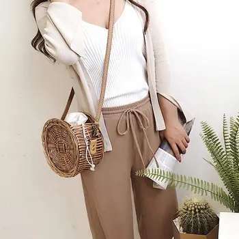 

TEXU Rattan bag Round bag Round Beach Bag Women Rattan Holiday Travel Wild Handmade Travel Vacation perfect Gift for Women