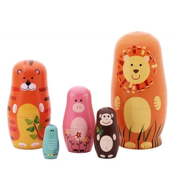 

5Pcs/Set Cute Wooden Matryoshka Dolls Animal Paints Nesting Dolls Babushka Russian Matryoshka Doll Birthday Gifts for Children
