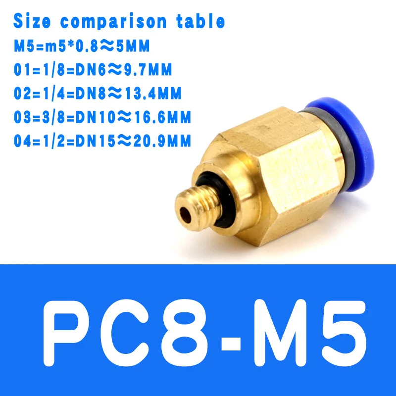 Воздушный пневматический штуцер из поликарбоната 10 мм 8 мм 6 мм 4 мм шланговая трубка 1/" BSP 1/2" 1/" 3/8" Мужской резьбовой соединитель для труб быстрое соединение из латуни - Цвет: PC8-M5
