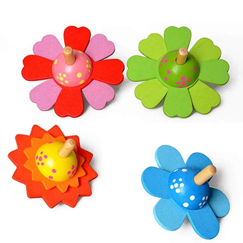 Flower Wooden Spinning Top Kids Traditional Intelligence Development