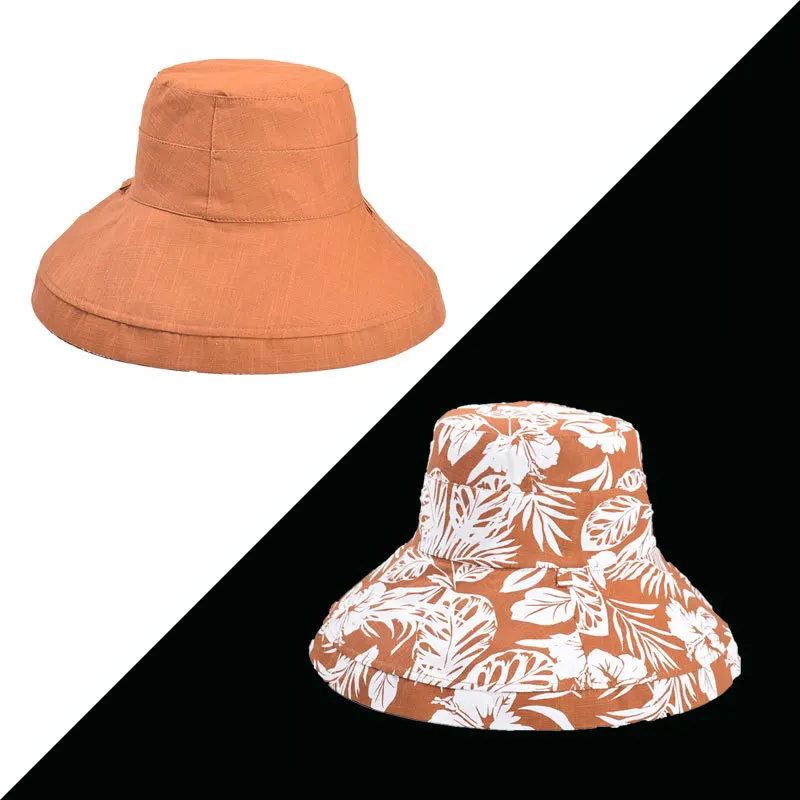 Летняя женская шляпа, двухсторонняя, хлопок, цветок, с широкими полями, солнцезащитные шляпы для женщин, складная, для отдыха, пляжная шляпа, для девушек, анти-УФ, Панама, шапки