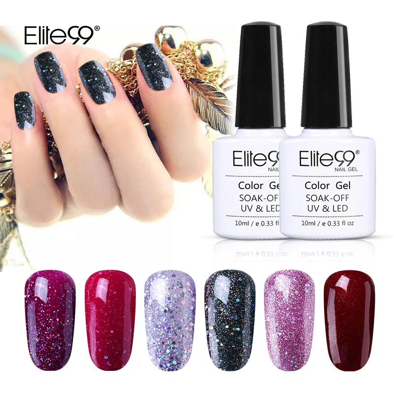 Гель лак для ногтей Elite99 блестящий УФ гель дизайна 10 мл|elite99 glitter|gel nail polish blingnail bling |