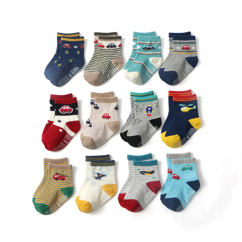 10 пар/лот, лидер продаж, детские носки из хлопка Резиновые Нескользящие носки-тапочки детские носки с рисунками - Цвет: mix