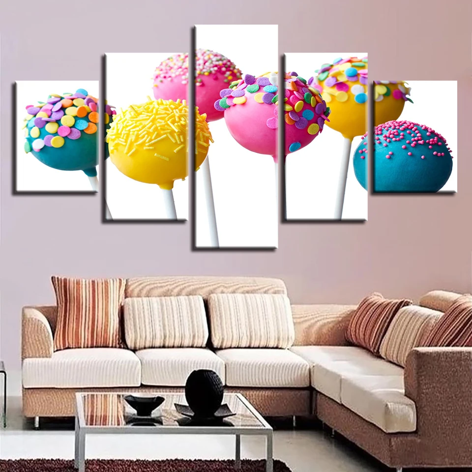 

Modular Living Room Decor Posters Home 5 Pieces Kids Colorful Lollipop Pictures HD Prints Wall Art Canvas Framed Modern Painting