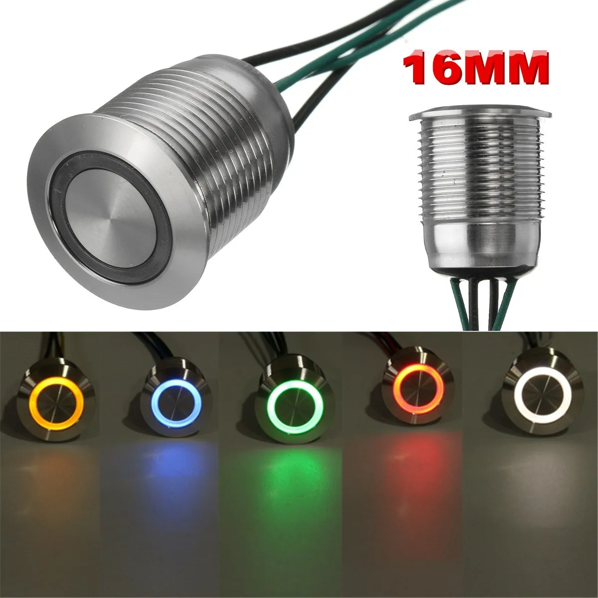 Metal 12V 16mm LED Push Button Panel Dash Momentary Switch Light Car