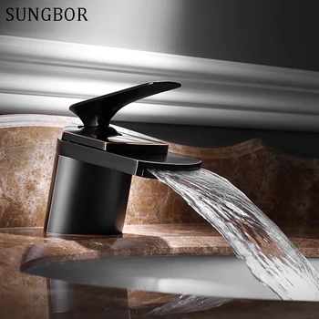 

New Arrival Black bronze waterfall washbasin faucet large flat mouth black faucet cold and hot mixer tap basin mixer tap AL-7272