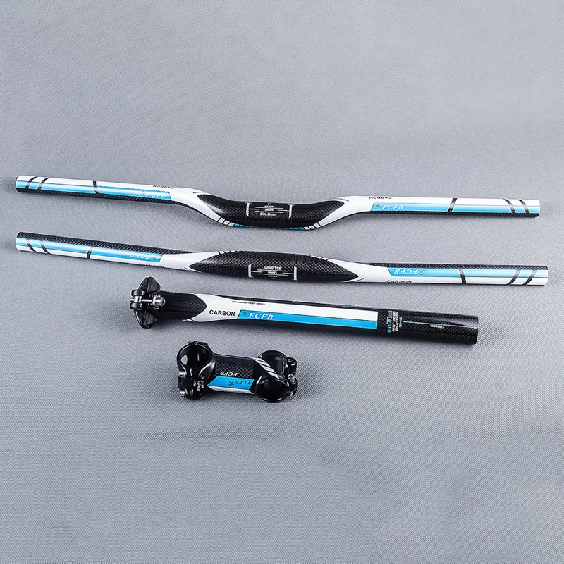 Fcfb ألياف الكربون mtb دراجة أجزاء مجموعة مسطح أو الناهض المقود + الجذعية الكربون + seatpost 3 كيلو معان الزرقاء