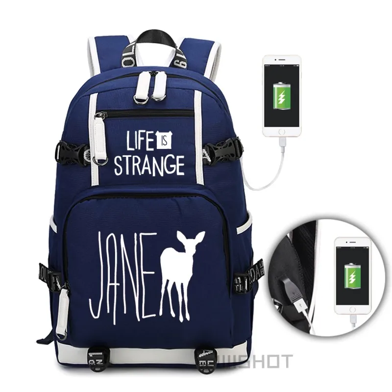 WISHOT Life is Strange Светящийся рюкзак через плечо для путешествий, рюкзак для подростков с usb зарядным портом, сумки для ноутбуков - Цвет: Blue2
