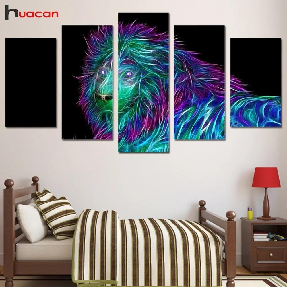 

HUACAN Diamond Embroidery Lion Multi-picture Combination Full Square Cross Stitch Diamond Painting Decoration Home