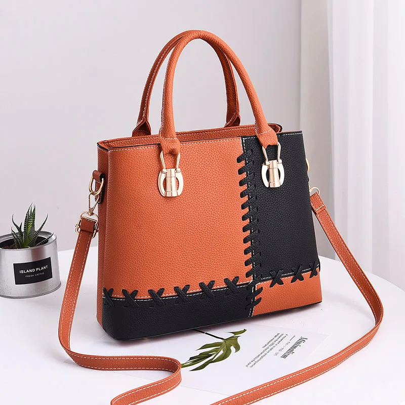 PU Leather Women Stitching Handbag Fashion Female Holiday Shoulder Bags INS Lady Casual Messenger Bag Exquisite Crossbody SS7282 (2)