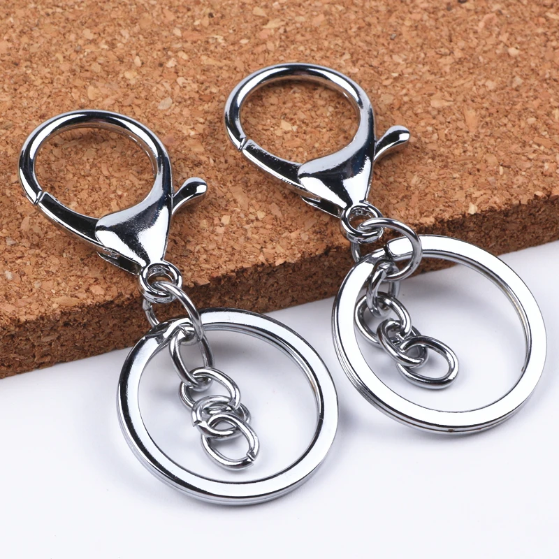 

20pcs/lot Rhodium Chrome Metal Round Key Chain With Lobster Clasp Women Ring Holder Men Car Key Chain