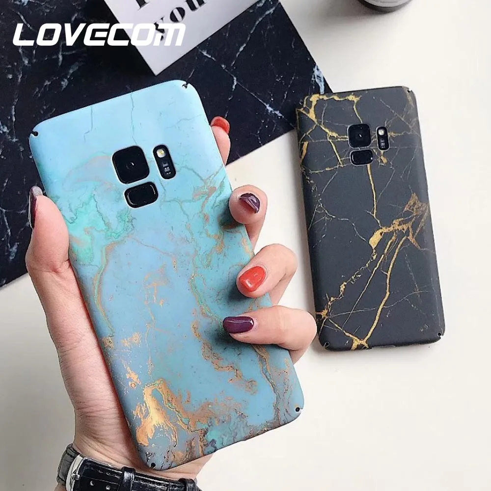 

LOVECOM Matte Gilding Marble Case For Sansung S7 Edge S8 S9 Plus Note 8 9 Pineapple River Rainbow Hard PC Phone Back Cover Gift