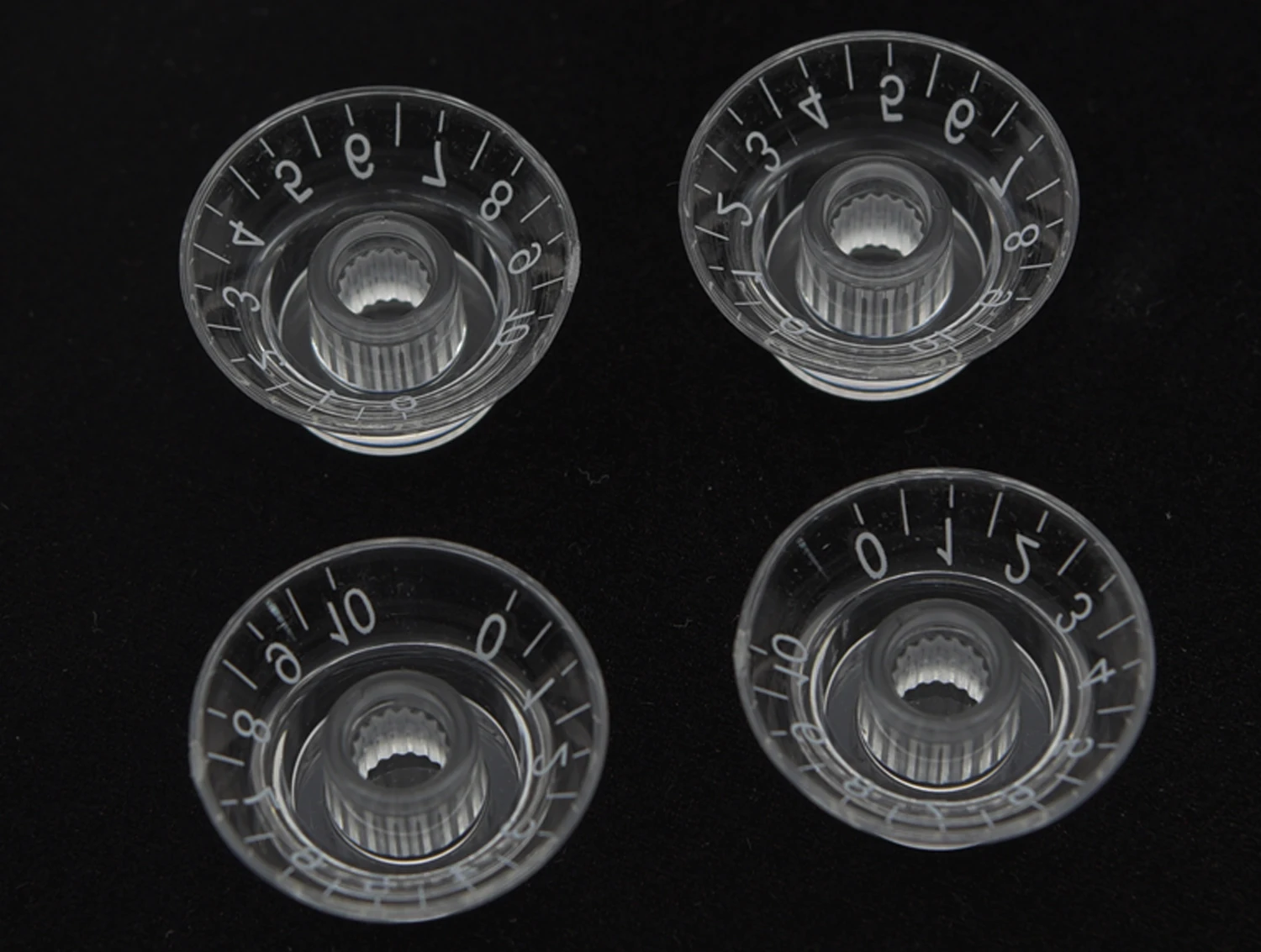 KAISH Set of 4 Clear Transparent LP Guitar Bell Knobs Top Hat Knob with White Numbers Fits Epiphone Les Paul or SG