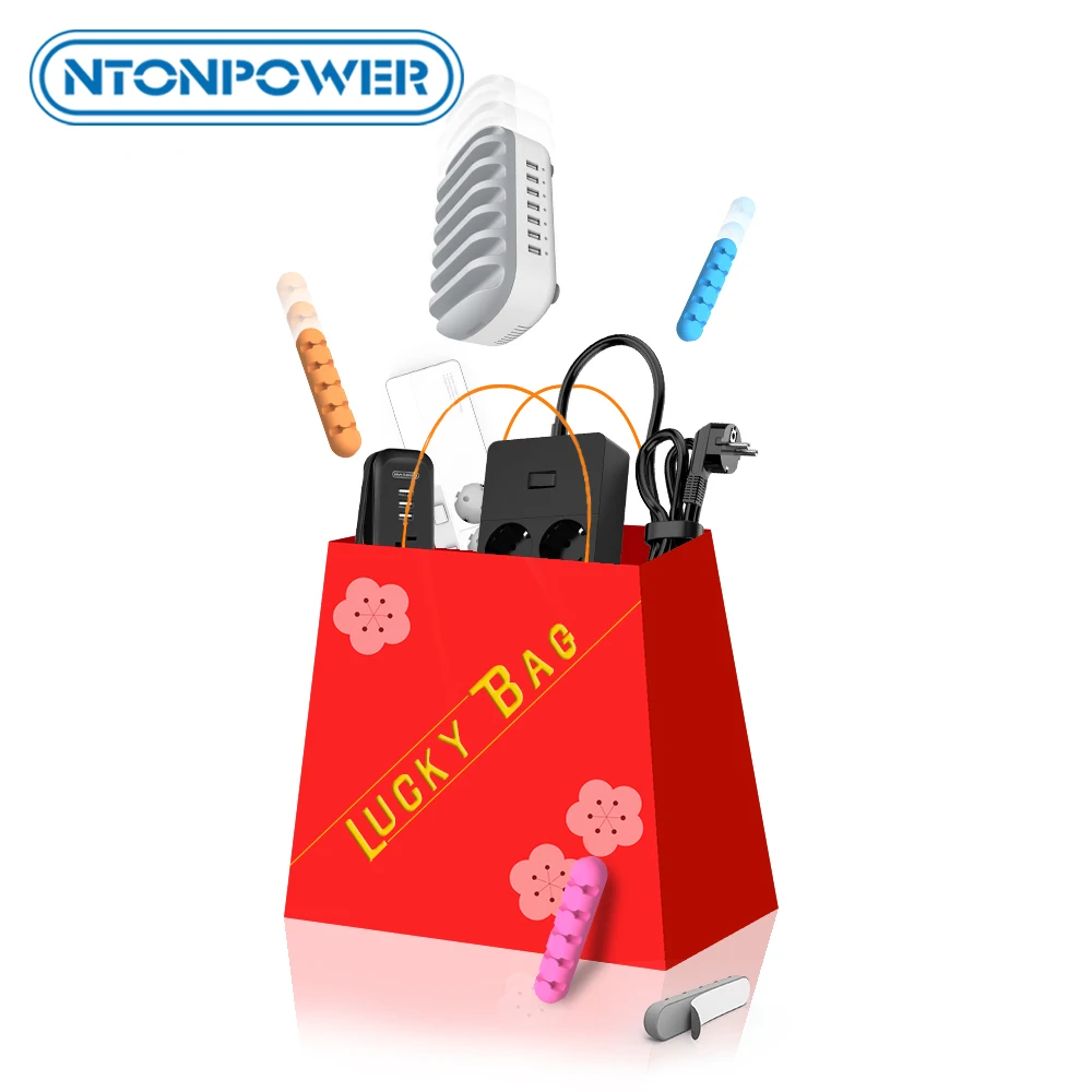 NTON power Fukubukuro Lucky Bag с сеткой питания штепсельная розетка USB зарядное устройство Органайзер кабель 2 шт =$9,9