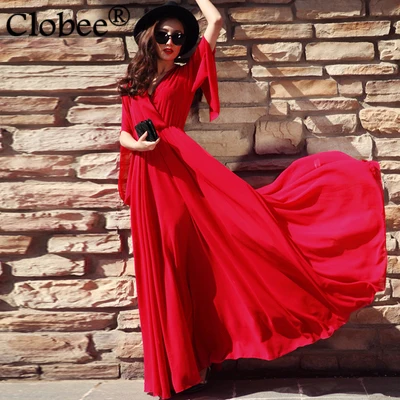 

2019 Hot Women Elegant Formal Long Bohemian Beach Summer Dress Vestido De Renda Robe Sexy Plus Size Red Formal Party Dress HL9