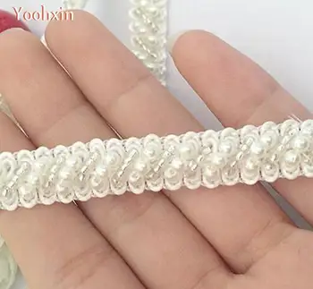 

1.2CM Wide HOT DIY Pearl Embroidery Sewing flower Lace fabric Applique collar Ribbon Trim fringe tassel guipure dress decoration