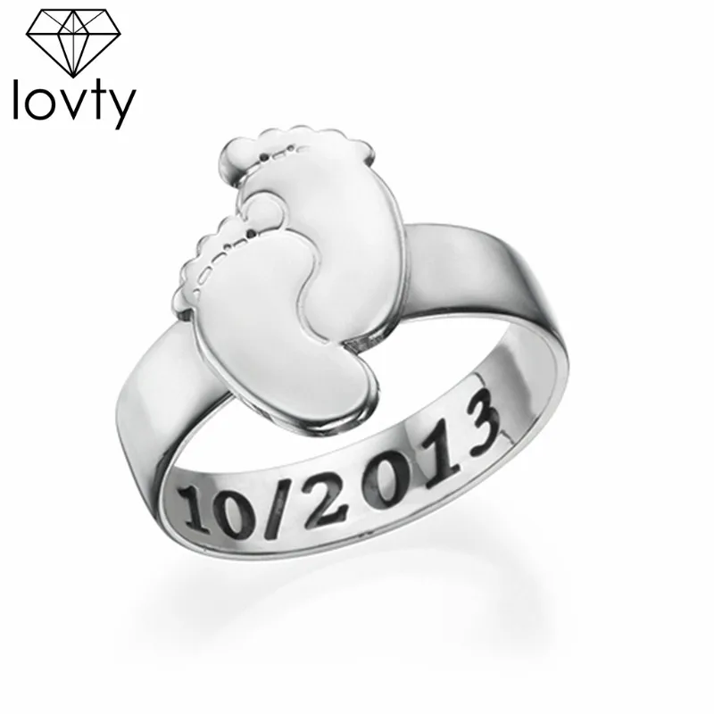 

lovty Baby Feet Personalized Lover's Custom Name Rings Engrave Name Promise Ring Girls Boys Promise Ring Gift for Women