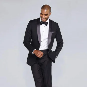 

Black traje hombre Men Suits for Wedding 2 Pieces Wedding Tuxedo Suit Jacket+Pants Shawl Lapel Costume Homme Terno Masculino