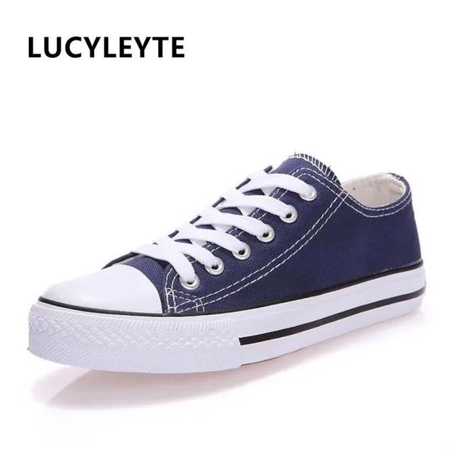 US $12.21 Canvas Shoes Fashion Solid Color Women Vulcanized Shoes Lace-up Casual White Couple Shoes Woman Sne