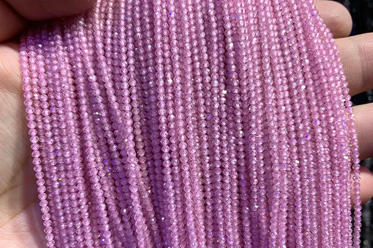 Wholesale AAA 2mm Natural Zircon Faceted Round Natural Stone Beads Beads For Jewelry Making DIY Bracelet necklace - Цвет: pink