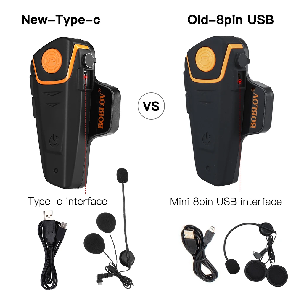 

BOBLOV BT-S2 Motorcycle Headset Waterproof Interphone 1000M Motorbike Bluetooth Helmet Intercom Moto Headset FM MP3 New Type-c