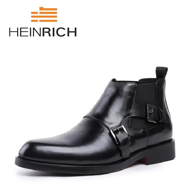 HEINRICH 2018 Men Black Retro Buckle Punk Martin Boots Motorcycle Boots Leather Cowhide Autumn Men Shoes Botas Moto Hombre