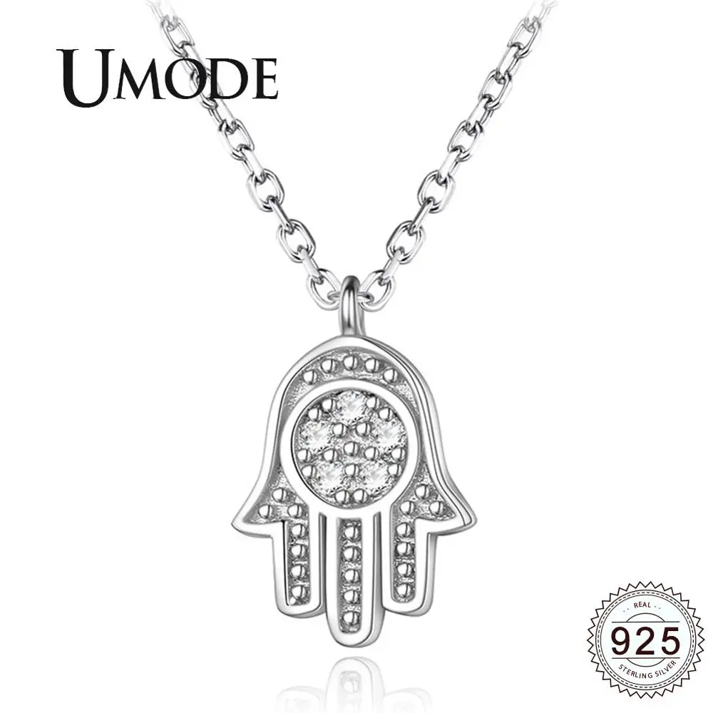 

UMODE 100% 925 Sterling Silver Necklaces for Women CZ Crystal Hamsa Hand Pendant New Zircon Fashion Fine Jewelry ULN0460