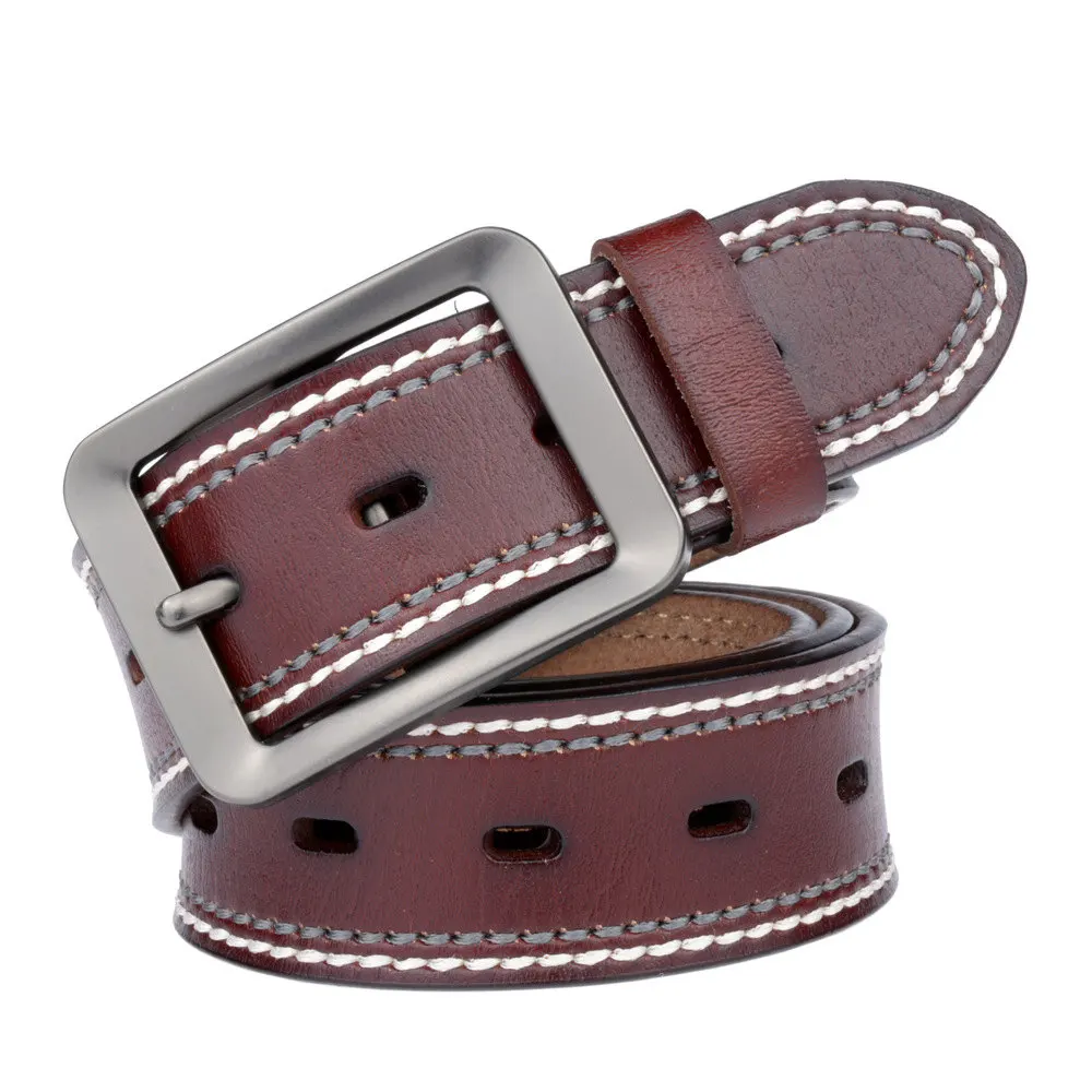 Leisure Double Line Men&#39;s Genuine Leather Belts Denim Jeans Casual Male Belt Cowskin Mens Belts ...