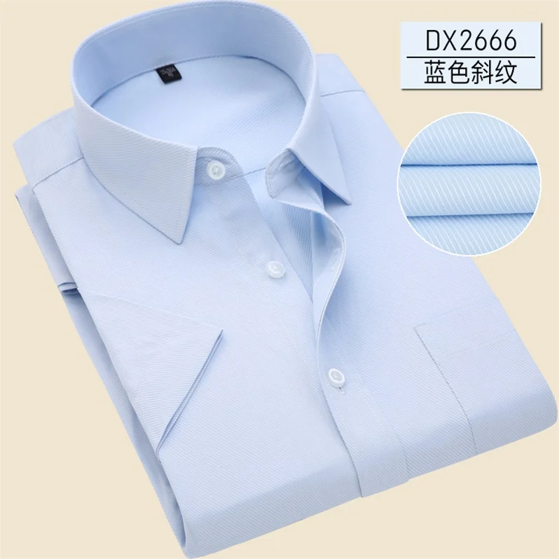 Plus Size 5XL 6XL 7XL Business Casual Easy-Care Striped Twill Pure Color Short Sleeve Men Dress Shirt Large Big Blue Green - Цвет: DX2666