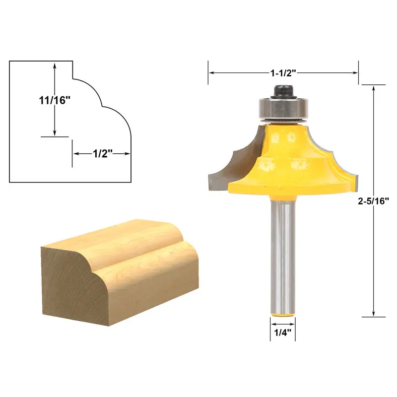 

1pcs Double Round-Over Edging Router Bit - 1/4" Shank