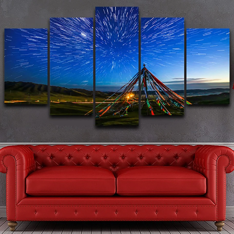 Decor Living Room Canvas HD Print Painting 5 Panel Star Sky Night Landscape Frame Wall Art Poster Modern Home Modular Pictures