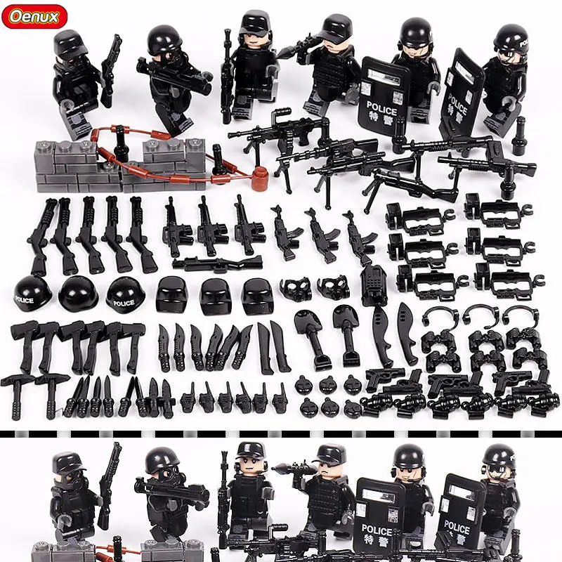 

Oenux City SWAT Police Modern Military Building Block 6PCS/SET SWAT Special Force Police Figures Educational Brick Toy For Boys