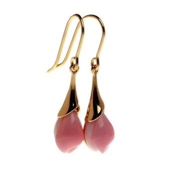 

Jade Angel 18K Gold Plated Sterling 925 Silver Pink Shell Sculptured Tulip Drop Earring Natural Turquoise Earrings